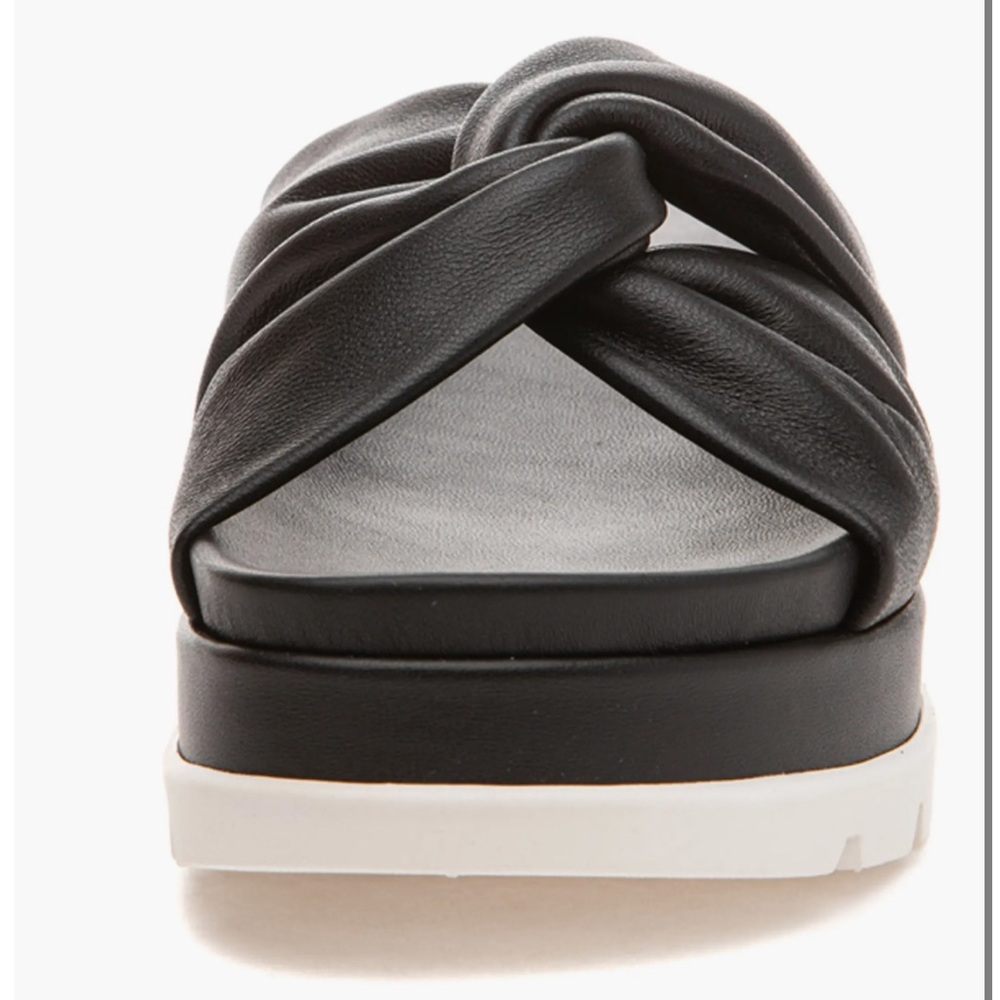 NWT J/SLIDES BRIGHT Black Leather Platform Slide Sandal - Picture 4 of 15